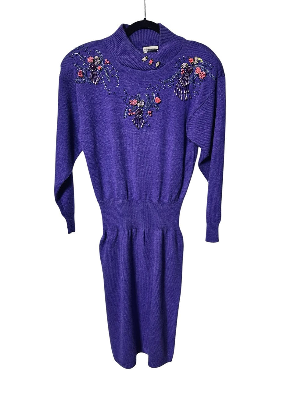 Vintage Darian Purple Crewel Embroidered Sweater Dress Midi Size M
